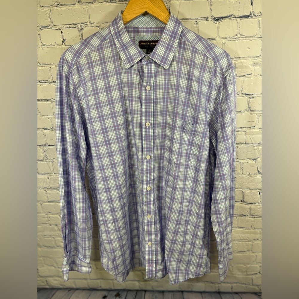 Johnston Murphy‎ Long Sleeve Blue Purple Plaid Button Up Classic Fit Shirt L